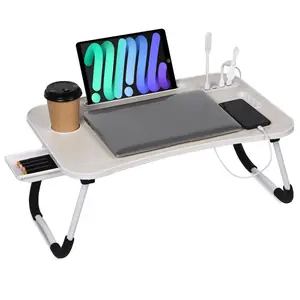 Table that sits on the knee with a tablet slot; foldable laptop table with storage drawer for bed; portable bedside table; computer tray with cup holder, laptop stand, and reading rack; suitable for sofa and floor. outdoorfun