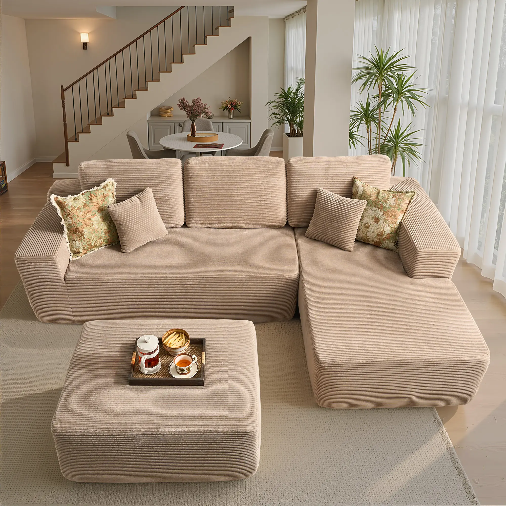 Camel Corduroy Right Chaise