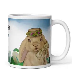 Spring Bunny Lady Mug - Personalized Easter Ceramic Coffee Mug - 11oz/15oz