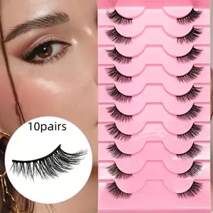 Reusable Half Curl False Eyelashes, Fine Tip Design, Easy Application, Natural Look, Perfect for Any Occasion, 10 Pairs Included