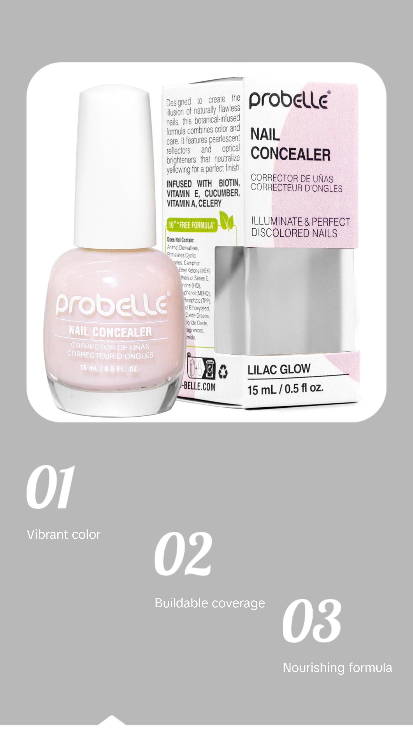 Probelle Illuminating Nail Concealer, Sheer Long Lasting Brightening Nail Polish for yellowing discolored nails, perfect finish for damaged or yellowing nails to conceal nail imperfections, Vegan, Gluten Free