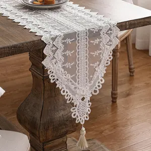 Designer Vintage White Lace Table Runner,Decorative Table Covers,Chiffon Embroidered Tasseled Table, Cutwork Dresser,Christmas Wedding Party Bridal 16x71 Inches Long