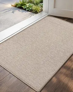 LUMI Ultra-Thin Indoor Door Mat, 32"x48" Low-Profile Non-Slip Entryway Rug with Modern Geometric Texture, Washable Doormat for Indoor Entrance, Front Door, Khaki (Rolled-up NO Creases)