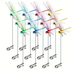 （6pcs,12pcs)3D Dragonfly Hat ClipsOutdoor Fake Dragonflies Rod Clip, Garden Metal Dragon fly Clip. Natural Organic Concept, 3D Dragonflies Garden Decoration, Creative Home Accessories