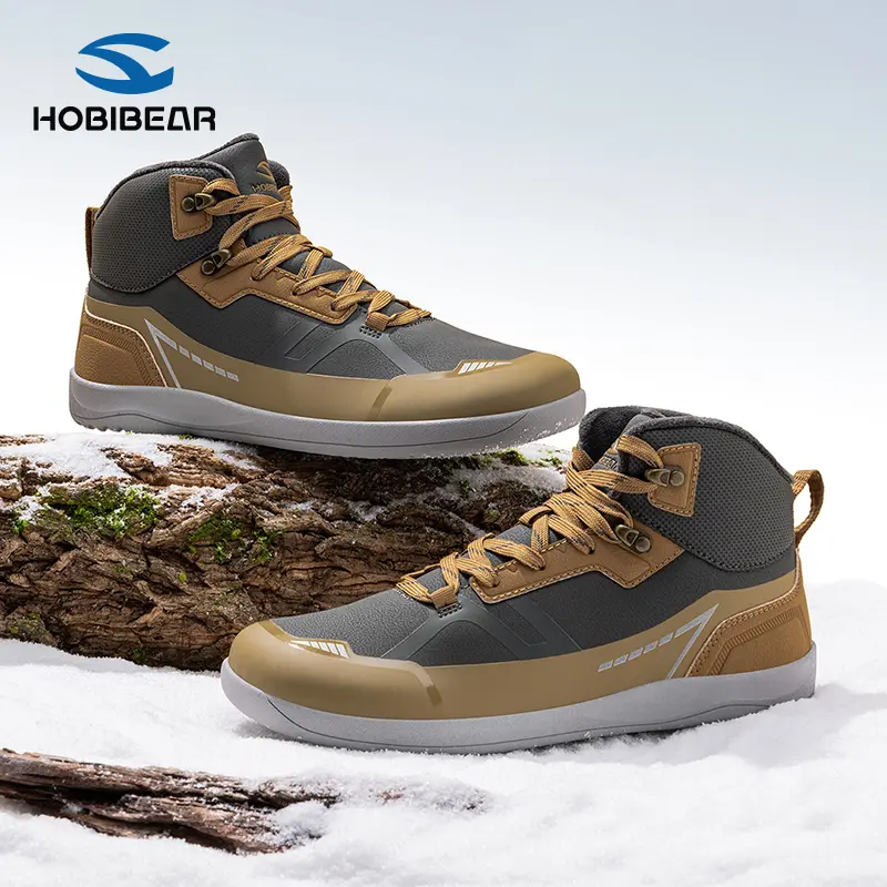 HOBIBEAR Men's Winter Ankle Boots - Comfortable Wide-Toe Footwear with Fur Lining for Casual Outdoor Use, Closed, Round Toe, Laces, Pu Leather, Synthetic, Flexible, Plush, Rubber, Walking Shoes, Fur Lined, Mid-Calf