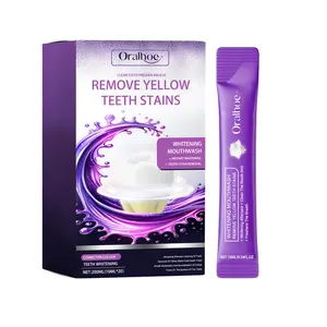 Purple Teeth Whitening Mouthwash, Teeth Cleaning, Yellow Teeth Stain Removal, Whitening, Fresh Breath, Oral Care, Xylitol, Mint, Alcohol Free Mouthwash Packets, 0.34 fl oz