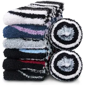 6 Pairs Striped Men’s Fuzzy Socks Warm Winter Fluffy Cozy Slipper Fleece Socks