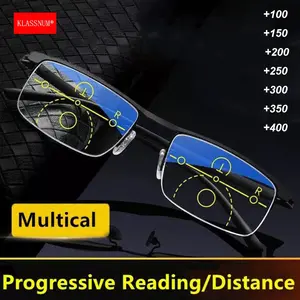 KLASSNUM Smart Zoom Reading Glasses Half Frame Metal Men Women Progressive Magnifing Glasses Presbyopic Plus Glasses +1.5 +4.0