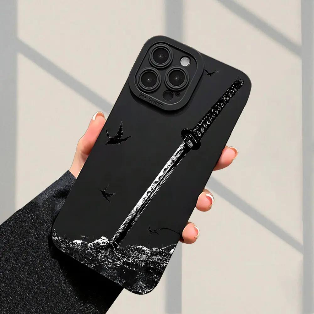 [1pc Katana Pattern Phone Case] Katana Pattern New Sells Well Classic Fun TPU Camera Shockproof Protective Phone Case with Iphone7/8/11/12/13/14/15/16Pro/16Plus/16Promax/X/Xs Max/Mini Suitable for Boys And Girls Cover Protection
