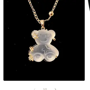 cute stainless steel and resin little bear necklace