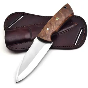 Fixed Blade Hunting Knife Damascus Steel EDC Bushcraft Knives, Full Tang Scout Carry Knife with Leather Sheath, Ideal for Skinning Outdoor Camping, Hunting, Hiking, Survival Knives