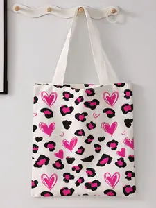 Heart Pattern Printed Casual Storage Bag, Night Scene, Fashionable and Trendy, Suitable for Daily Shopping Office and Various Occasions