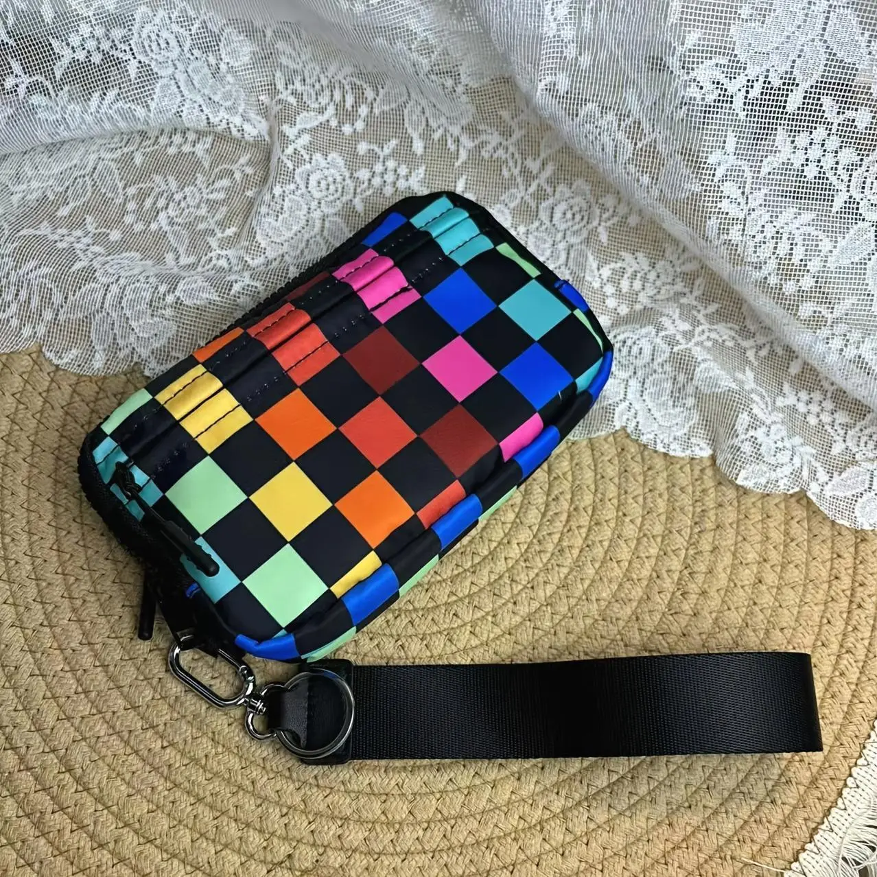 2pcs Bags Checkered Crossbody Bum Bag& Wristlet Wallets Checkered Set Belt Bag with Shoulder Strap Adjustable Crossbody Bag Spacious Spacious Purse for Essentials Plus Size Friendly Strap Large Sling Bag Travel Handbags Checkered Belt Bag