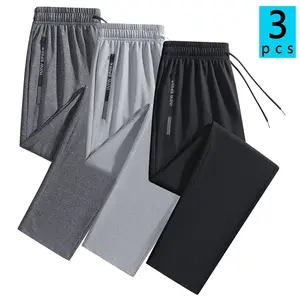 Available in packs of 1/2/3; men’s straight-leg jogging  for all seasons with zippered pockets and an elastic drawstring waist; available in multiple colors; solid-color men’s athletic long  for spring and autumn, suitable for fitness training a