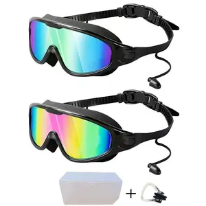 2 Pack Swim Goggles for Adults Men Women, Wide Frame Anti Fog Leak Proof UV Protection Swimming Goggles with Built-in Ear Plugs Nose Clip Storage Case for Pool Open Water Swimming tiktokshopspringglowup