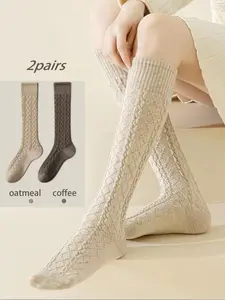 Women's Fall Winter Long Tube Socks, Wool Warm Calf Socks, Plaid Pattern, Stacking Versatile Socks, Christmas