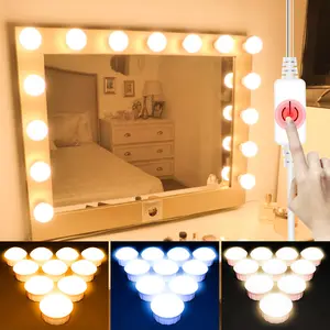 Hollywood LED Make Up Light, Mirror Lights Touch Stepless Dimmable USB 5V 3Colors Adjustable Brightness Dressing Table Bedroom Wall Lamp Cloakroom Washroom Bathroom Eye Protection No Flicker Mirror Cabinet Lighting Warm/Cool/Natural White 2/6/10/14Bulbs