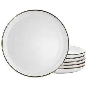Elama Arthur 6Pc Stoneware Dinner Plate Set, Matte White with Gold Rim Elama Arthur 6Pc Stoneware Dinner Plate Set, Matte White with Gold Rim
