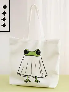 Frog Pattern Casual Bag, Fashionable Shopping Bag, Storage Bag, Suitable for Travel, Tourism, Business Trips, All Seasons Use, Lightweight Shopping Bag