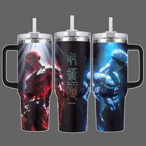 Ryomen Sukuna vs Satoru Gojo Jujutsu Kaisen Stainless Steel Insulated Travel Tumbler 20oz 40oz With Handle & Straw Lid Anime Dual Power Full Wrap Design