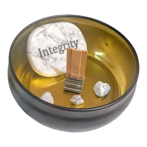 Warm Cashmere & Amber - Mystery Word Stone Intuitively Chosen Crystal Candle - 4 oz tin