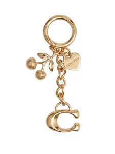 Gold Cherry Heart Keychain Exquisite Metal Bag Charm Vintage Aesthetic Pendant Key Ring Stylish Handbag Decor Accessory Fashion Jewelry Gift for Women Daily Use