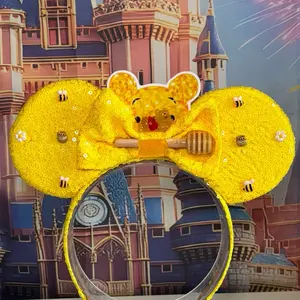 Beautiful Sunrise Bear Yellow Bow Mouse Ear Headband