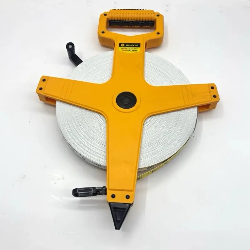 WANXIN 100m(328ft) 12.5mm Open Reel Long Measuring Tape w/ Crank Handle Yellow