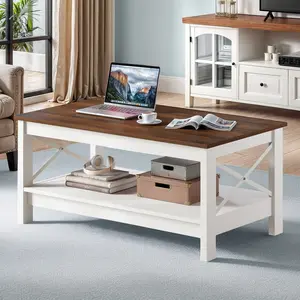 【Dealsforyoudays】Yitahome Coffee Table for Living Room, with Storage,2-Tier Center Table for Living Room Wood Living Room Table Accent Cocktail with Sturdy Frame,Brown