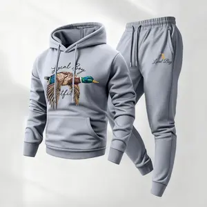 Men's Wild Duck Print Hoodie and Drawstring Sweatpants Set,Menswear,Casual Athletic Long Sleeve Hooded Jacket & Trousers for Fall & Winter,Men's Clothing for Daily Wear,Sportswear Indoor Outdoor,Tracksuit, Athleisure Summer Clothes