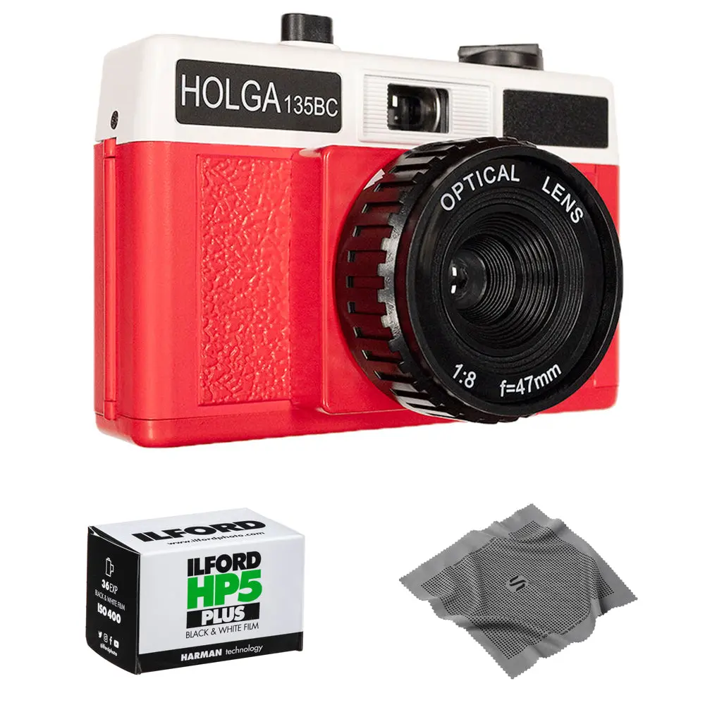 Holga 135BC 35mm Bent Corners Film Camera Bundle with Ilford HP5 Plus 35mm Roll Film & Cleaning Cloth