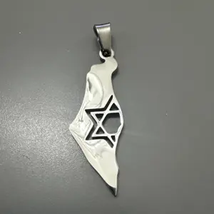 Map Of Israel Pendant Jewish Stainless Steel Silver Tone 18” Necklace Unisex