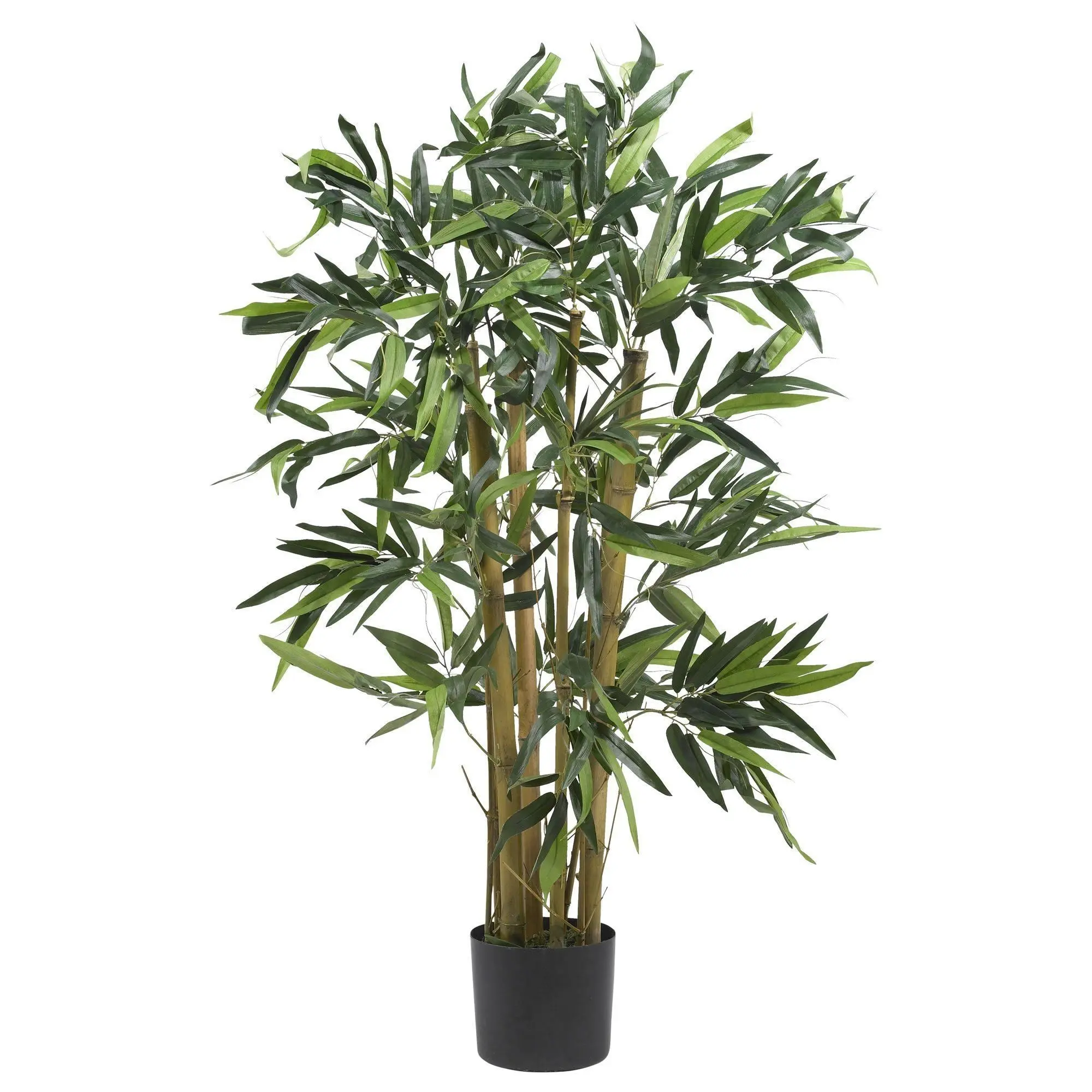 3' Biggy Bamboo Silk Artificial Potted Plant - Black Basic Planter, Large Foliage Faux Palm Artificial Trees, Elegant Tropical House Plant with Silk Leaves for Home Office Interior Decor Ideas