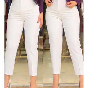Elegant Pleated Waist Women’s Work Pants, White, Versatile for Daily Use, OL Style, Fashionable Office Formal Wear, High-Waisted, Flattering Fit