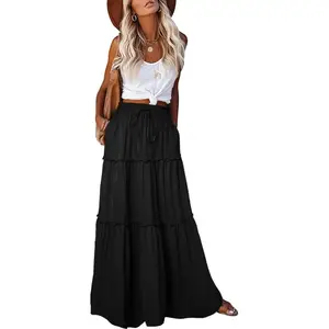 Womens Casual High Waist Tie Paisley Print Long Maxi Skirt with Pockets
