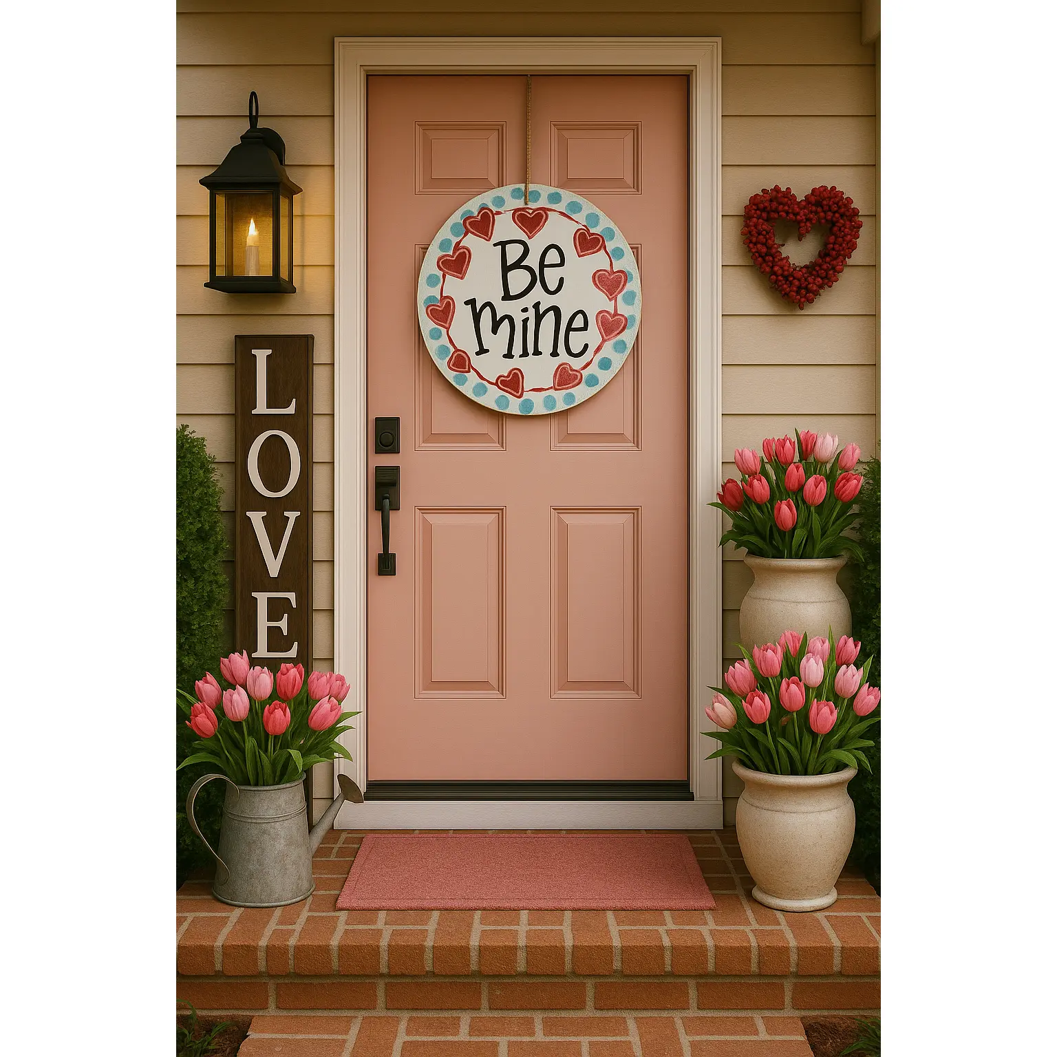 Be Mine Valentine Door Hanger | Hand-Painted Pink & Red Heart Sign