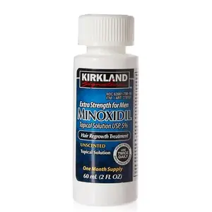 Kirkland Signature Minoxidil 5% Liquid Extra Strength Hair Loss Regrowth Treatment for Men USP Topical Solution with Dropper Included Peppermint Castor Blend Rosemary Biotin Haircare