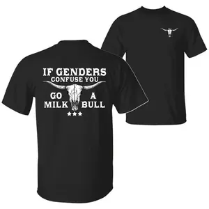 Graphic T-shirt – If Gender Confuses You, Squeeze Out a Bull| funny satire tee, gender humor t-shirt, two-sided graphic, unisex cotton, streetwear