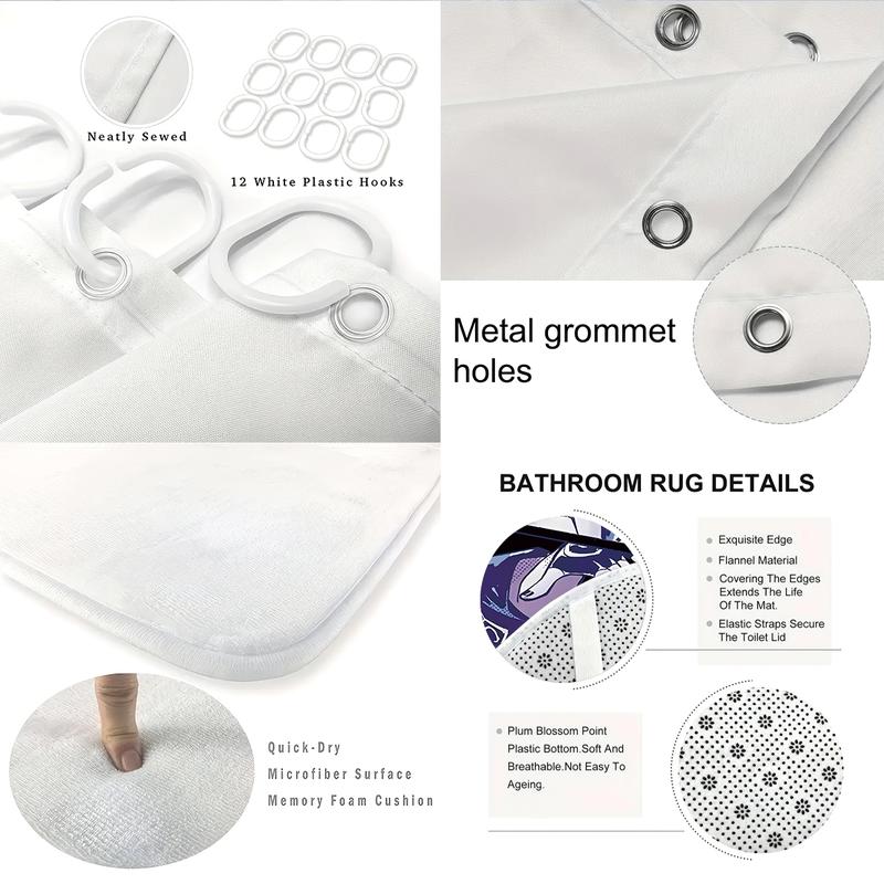 4pcs K-POP Demon Hunters Bathroom Set, Shower Curtain Sets, Shower Curtain with Hooks, Non-Slip Bath Rug, U-Shaped Toilet Mat, Toilet Lid Cover, Bathroom Decoration Accessories