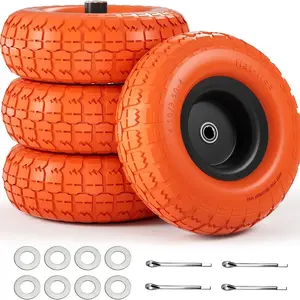 【Sumnew】Upgraded 4.10/ 3.50-4 Flat-Proof Tires And Wheels, 10" Solid Rubber Tires with 5/ 8" Axle Hole And Double Sealed Bearings for Trolley Wheels, Cart Wheels, Dump Trucks, 4 Pack Black with Orange Tires
