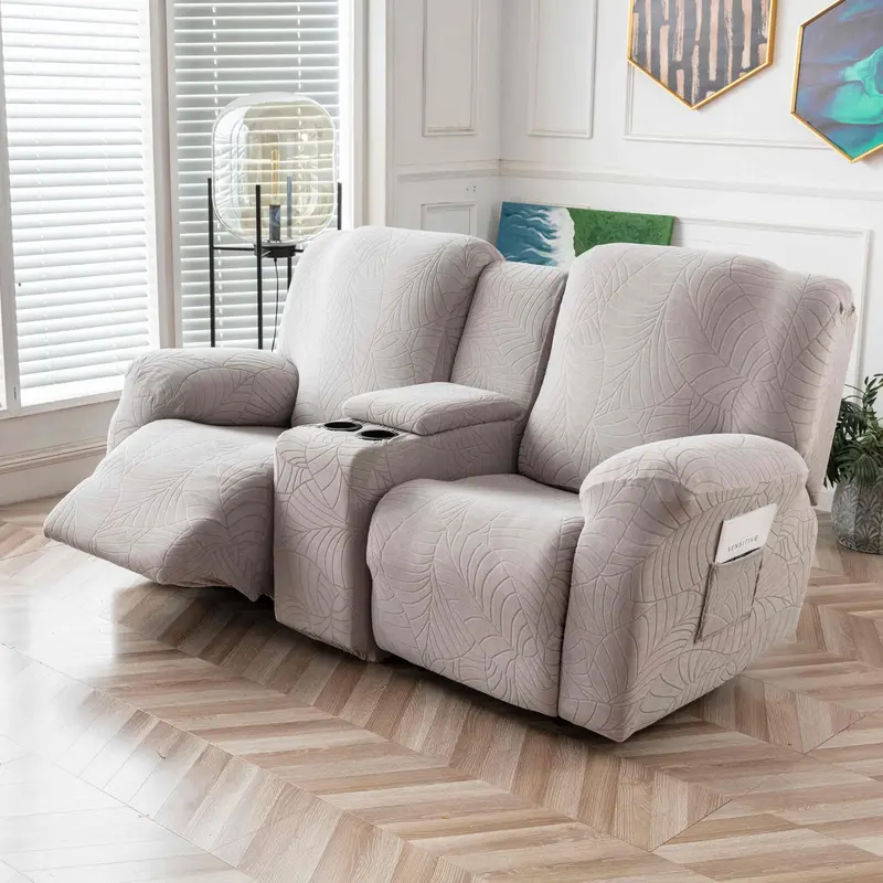 Recliner Loveseat Cover with Center Console, 2 Seater Leaf Jacquard Recliner Sofa Slipcover with Pockets ,Washable Furniture Protector #TikTokShopBlackFriday