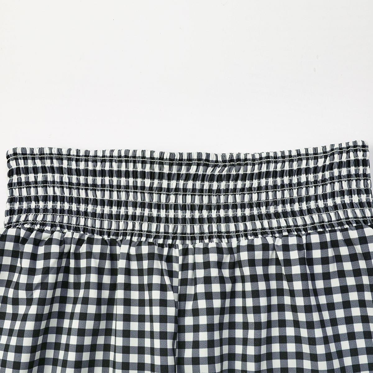 Imily Bela Women's Striped Gingham Wide Leg Pants High Waisted Smocked Casual Flowy Trousers with Pockets