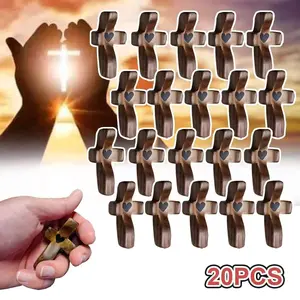 3/20PCS Pocket Wooden Cross Fidget, Relieve Anxiety Comfort for Clutching, Clinging and Praying, Inspirational Easter Gift for Christian Faith, Baptism, Prayer small