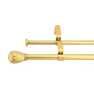 christmas Dwell Smart 5/8" Double Curtain Rod with Brun Finials,28"-48",48"-84",84"-120"(Pewter,Gold,Weathered White,Bronze Gold)