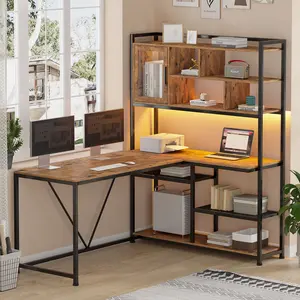 SEDETA L-Shaped Computer Desk with LED Lights and Hutch 58'' Desk for Home Office, Game Table l-shaped gaming large storage ergonomic desk
