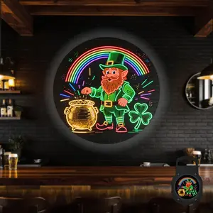 2D Flat, 1 pc, Neon Leprechaun & Pot of Gold Pattern, Portable LED Pattern Projector Light, USB Interface, 360° Rotation, Suitable for St. Patrick's Day & Irish Festivals, Ideal for Bar & Living Room, A Perfect Gift for Irish Culture Fans & Luck Seekers