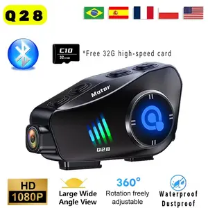 Q28 Motorcycle Helmet Bluetooth Headset 1080P HD Wireless Camera Super Wide-angle Lens IP66 Waterproof WiFi Video Recorder