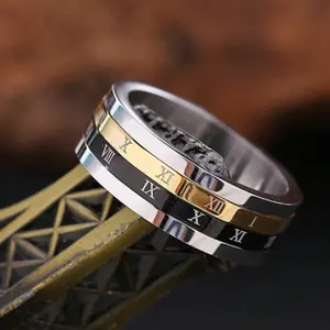 Silver plated ring 1 piece can rotate 2 in 1, fashionable Roman numerals, multi-function for men and women