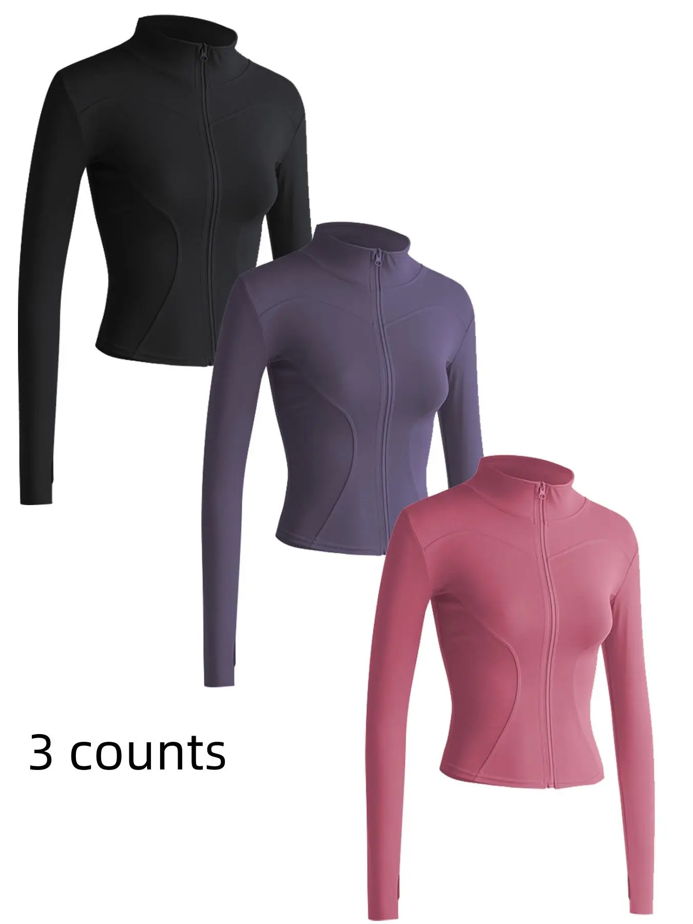 Women's Solid Zip Up Mock Neck Sports Outerwear, Athletic Long Sleeve Sports Top, Gym Clothes, Comfortable Ladies Jacket for Indoor Outdoor Wear, Gym