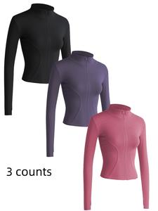 women's solid zip up mock neck sports outerwear, athletic long sleeve sports top, gym clothes, comfortable ladies jacket for indoor outdoor wear, gym clothing, valentine's day gift for girl, fall gift